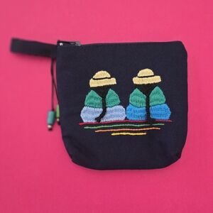 Embroidered NAVYBLUE Pouch with Colorful Design